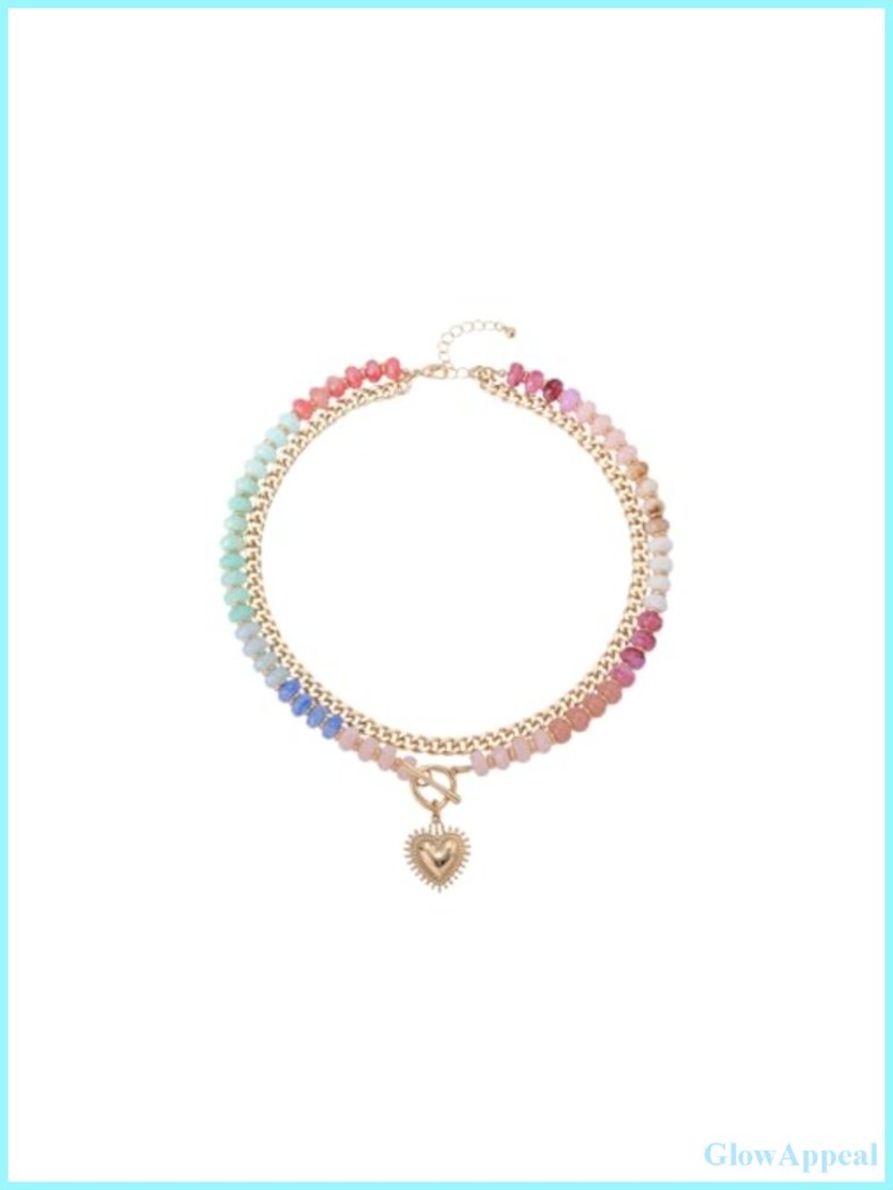 Acrylic Beaded Heart Pendant Necklace Cuban Chain Layered Choker